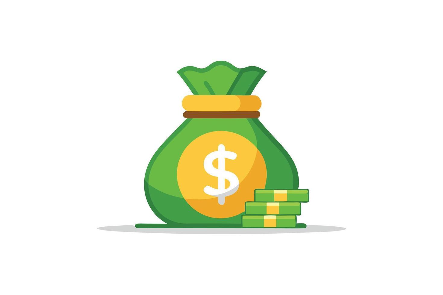 Green Sack with Dollar Sign and Stacked Coins on a White Background vector