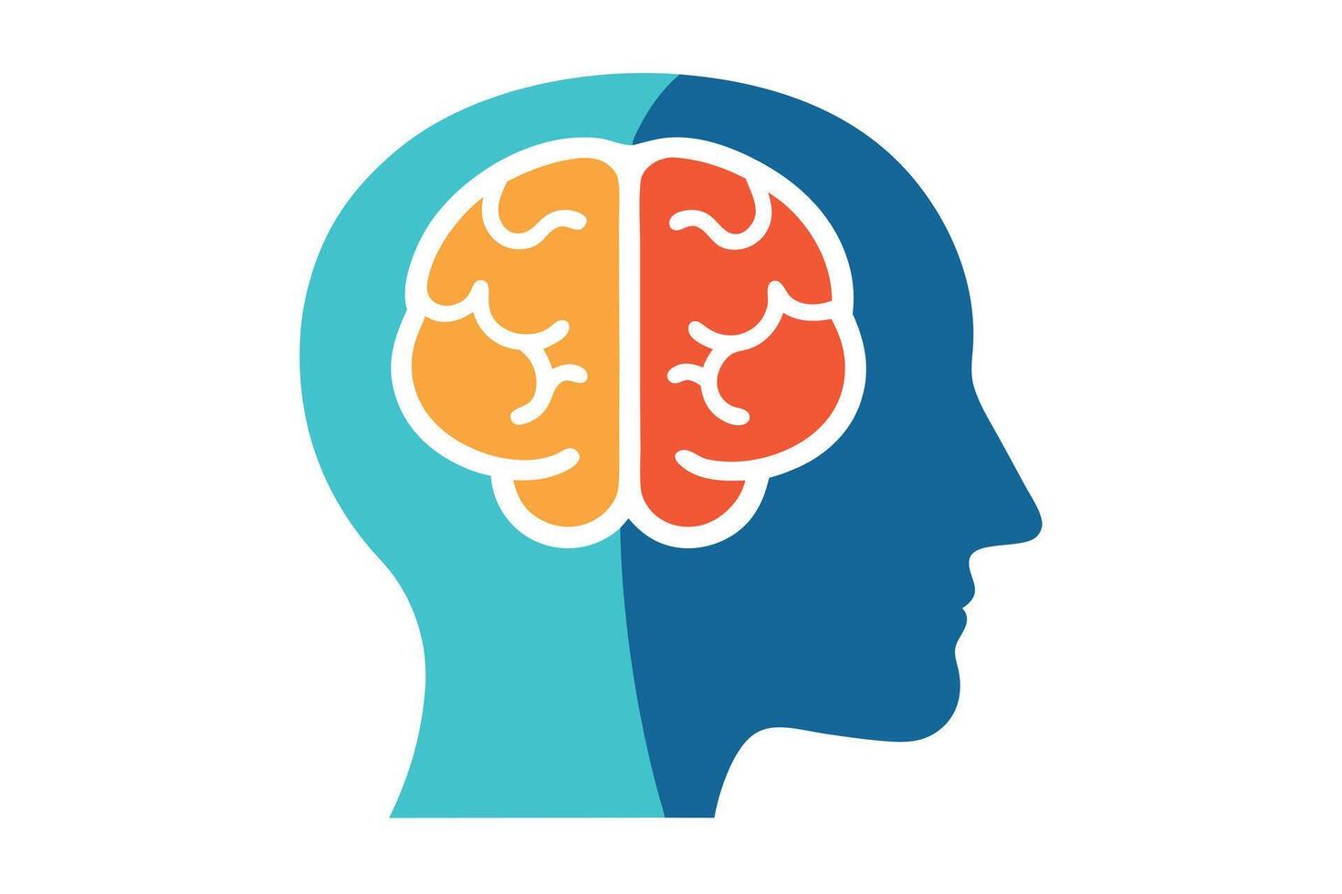 Creative Mind Head Profile with Orange and Red Brain on White Background vector