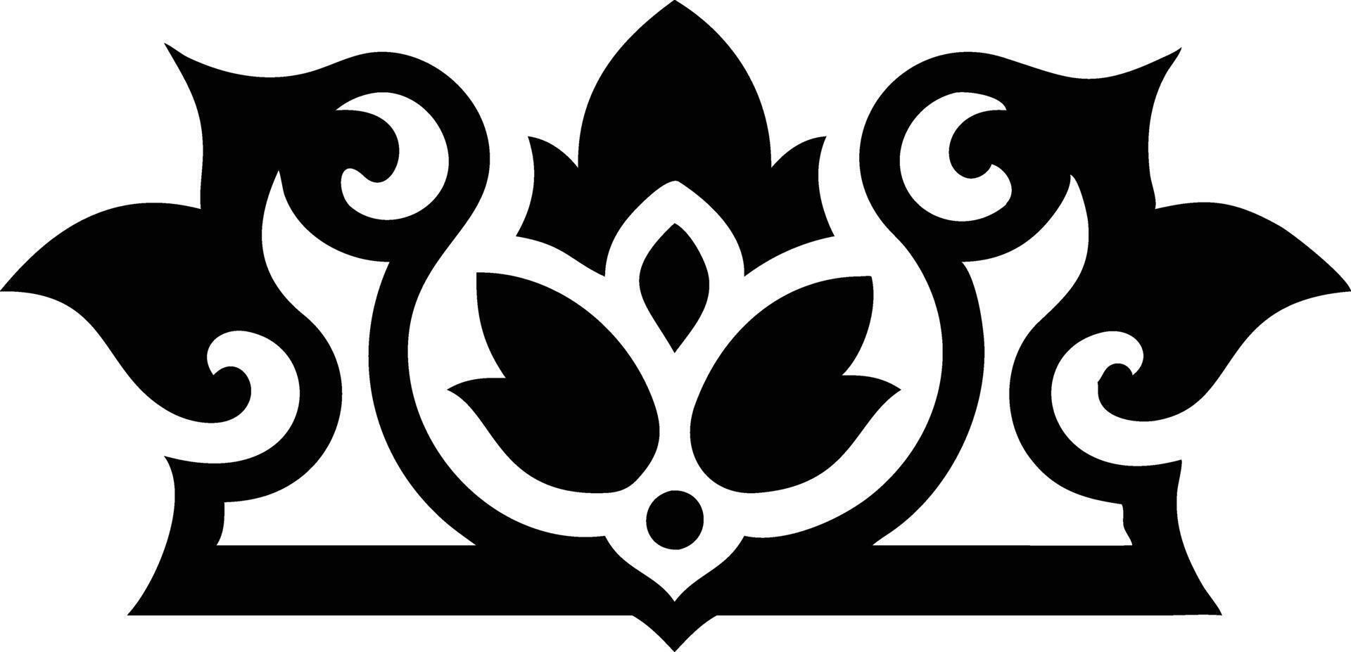 Ornamental Black Shape with Floral Motifs on Transparent Background vector