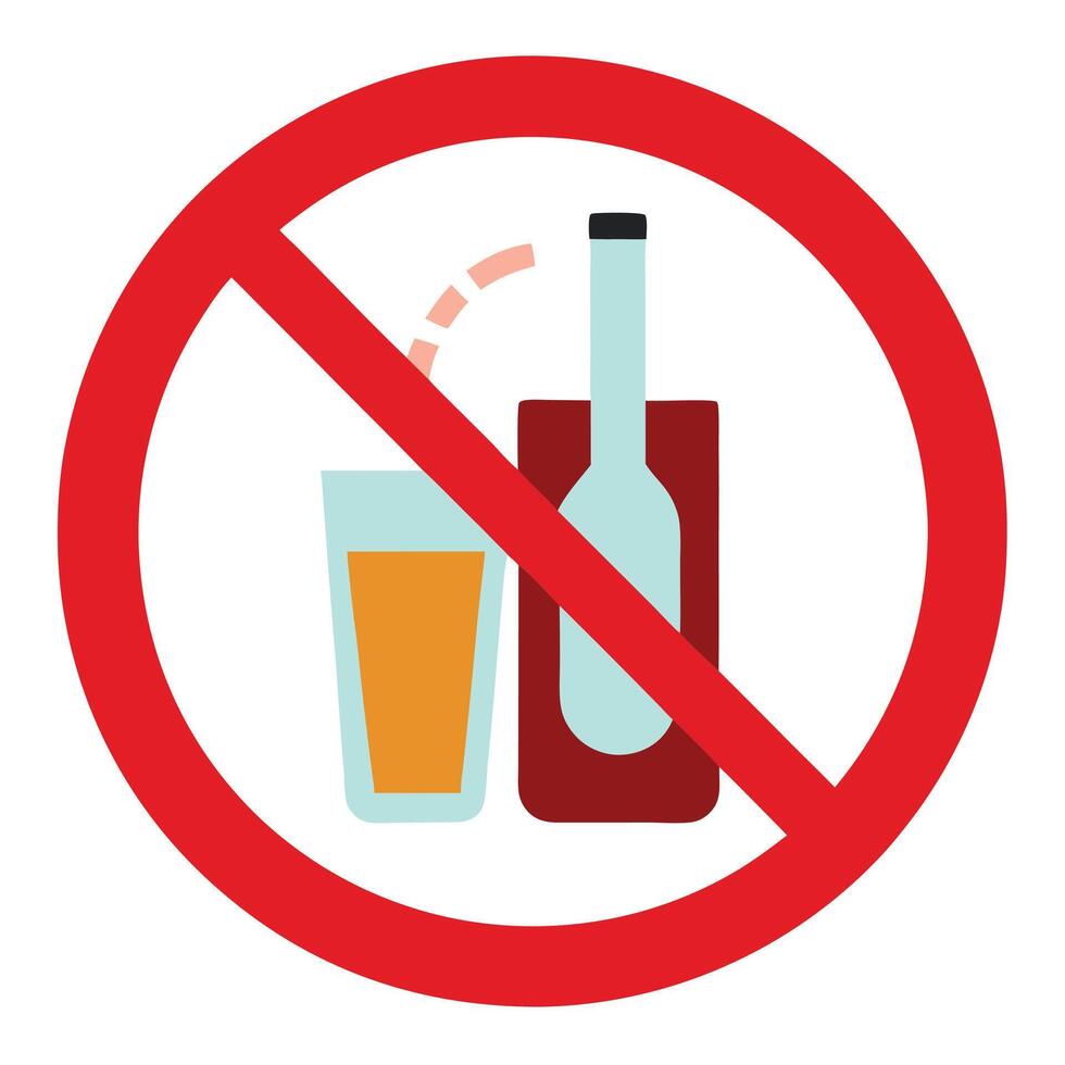 Red Prohibition Sign Over Glass With Straw and Bottle Isolated On White vector