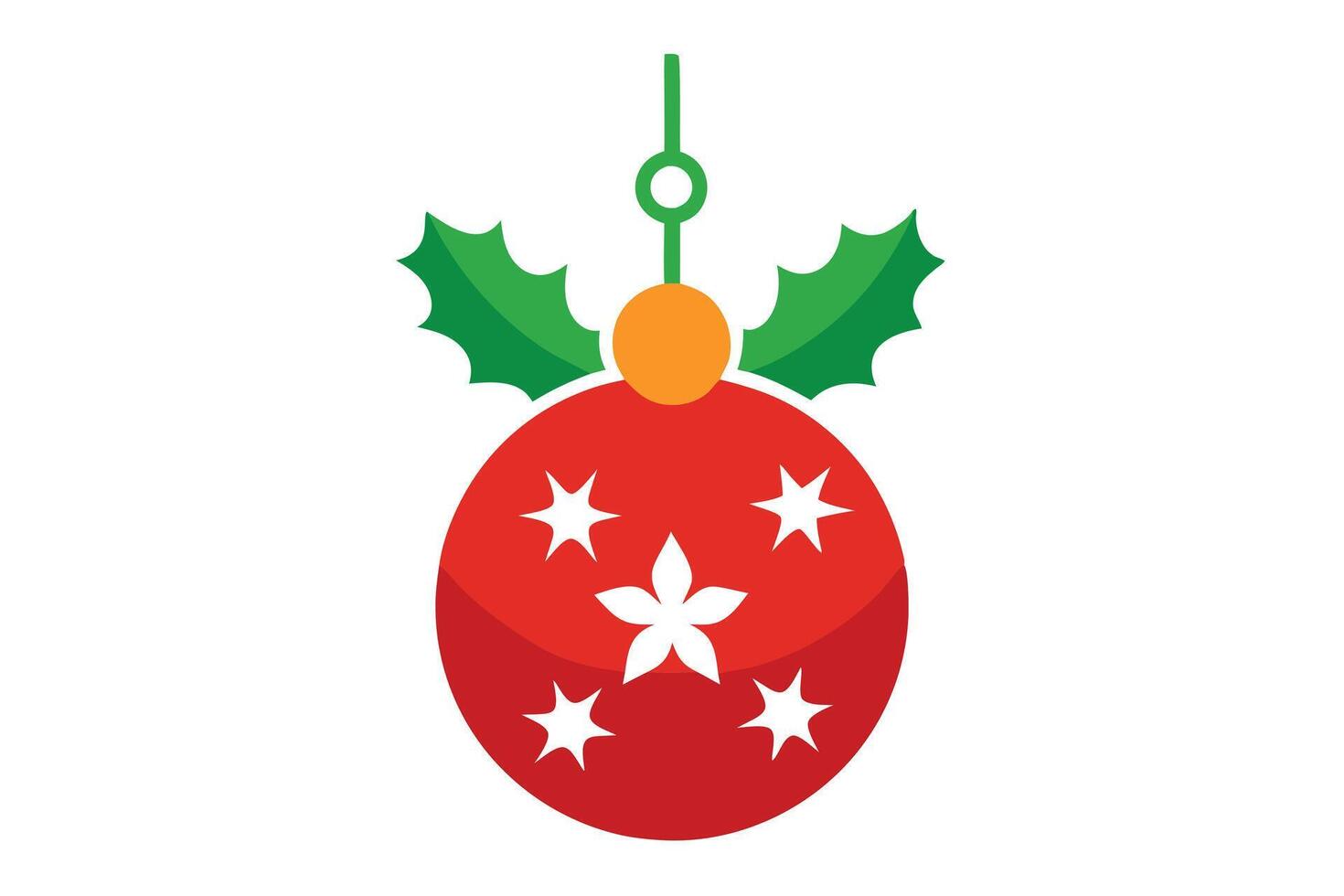 Red Bauble with Holly Leaves and Stars on a Transparent Background, Holiday vector