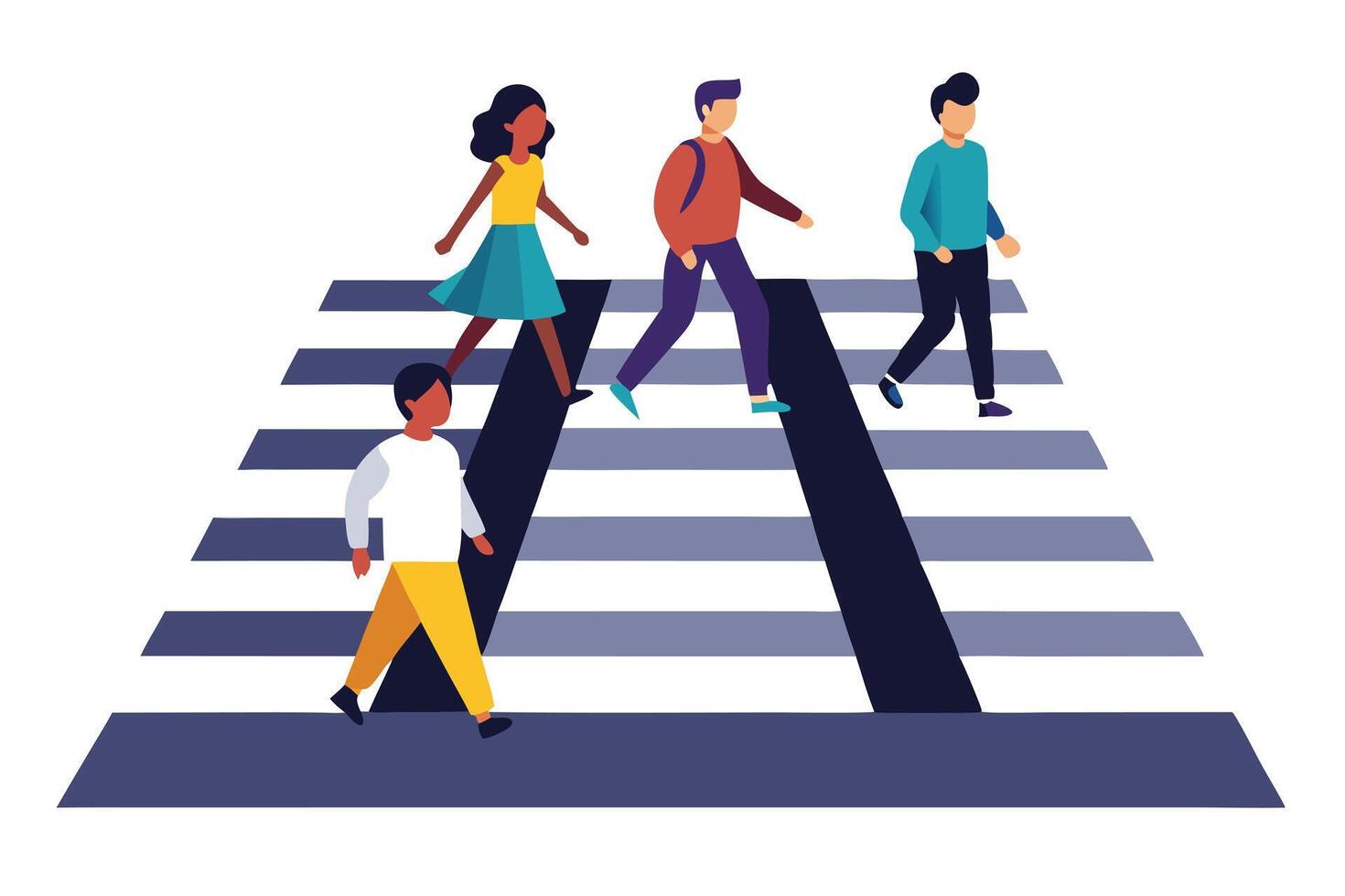 People Crossing Street, Flat Pedestrians Walking Zebra Crossing vector