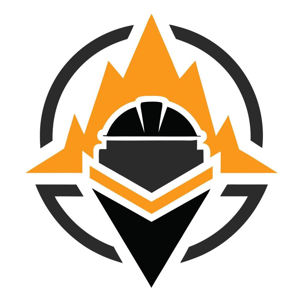 Abstract Hard Hat with Circle and Sharp Edges in Orange and Black with Transparent Background vector