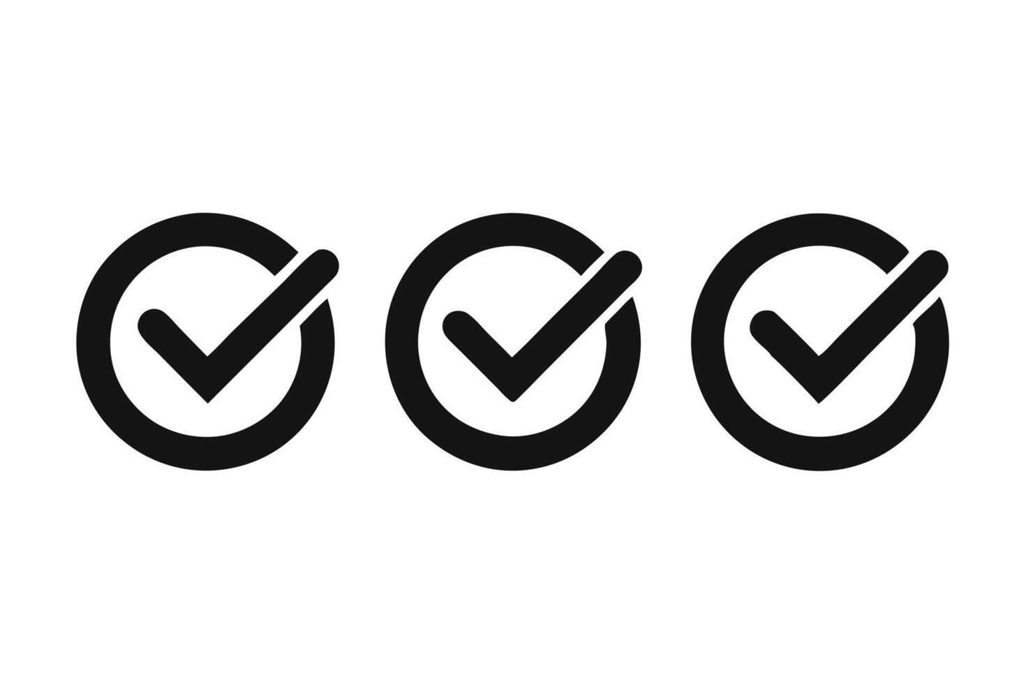 Three Black Check Mark Icons in Circle Design on Transparent Background vector