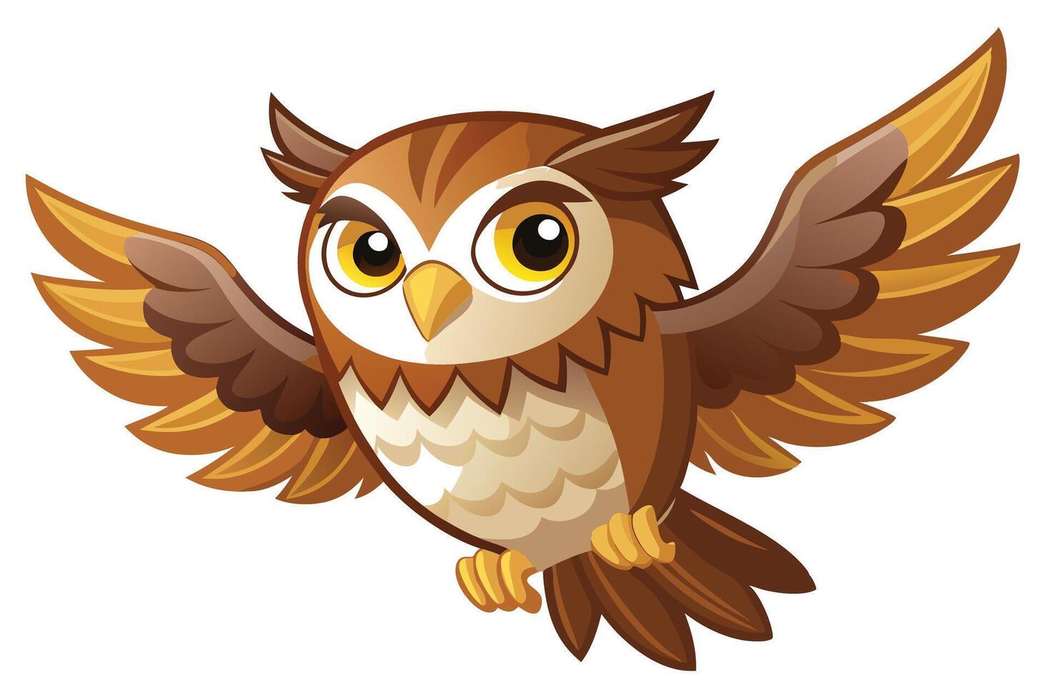 Cartoon Owl Flying With Open Wings On A Transparent Background Animated Style vector