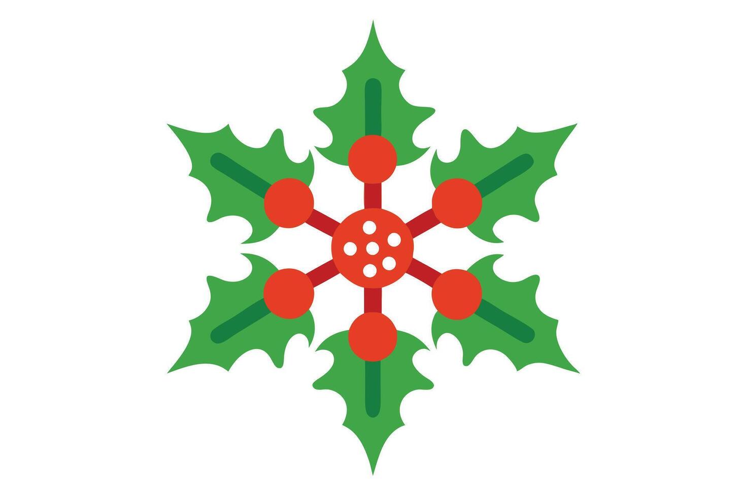 Holly Leaves and Berries Illustration, Six Points Star Design on White vector