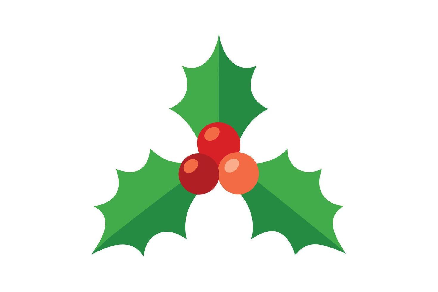Holly Berry with Green Leaves, Flat Design Style on Transparent Background vector