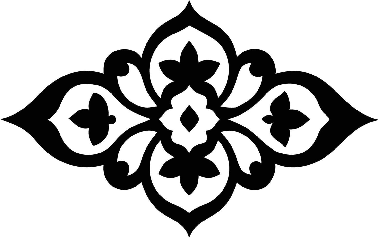 Ornamental Floral Motif, Symmetry, Elegant Black Silhouette on White Background vector
