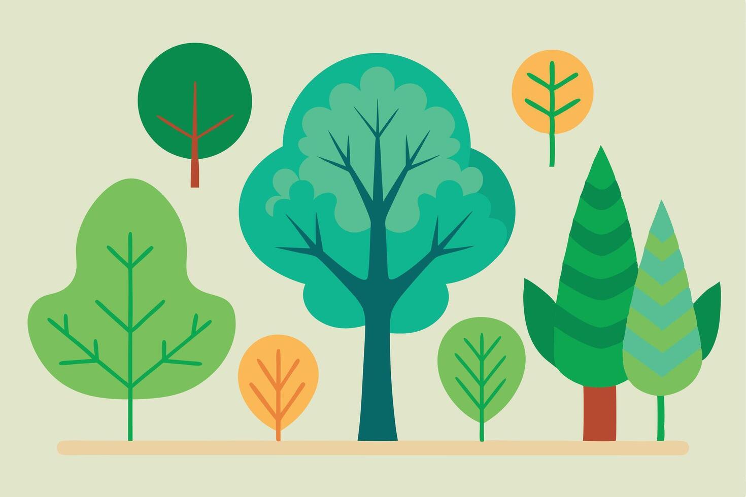 Diverse trees arrangement with shades of green and brown against light backdrop vector