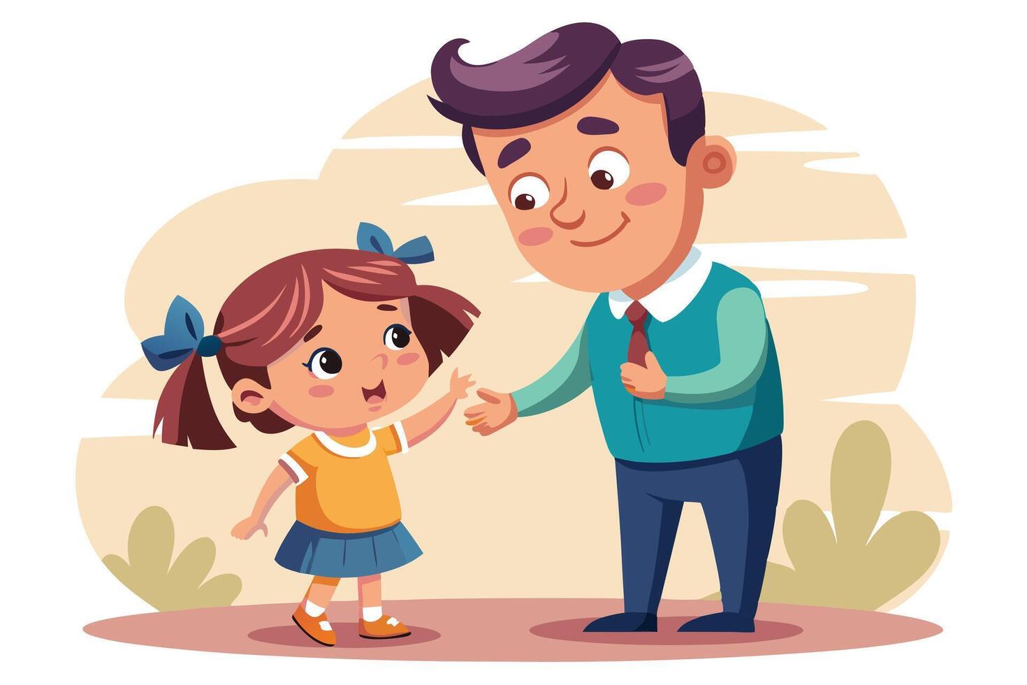 Cartoon Father Reaching for His Daughter Who Reaches Back with Smiling Faces vector