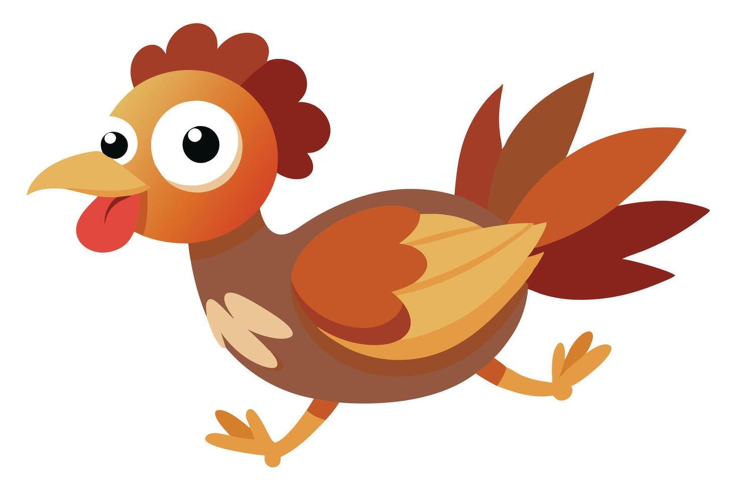 Running Cartoon Chicken with Orange Brown Plumage isolated on white background vector
