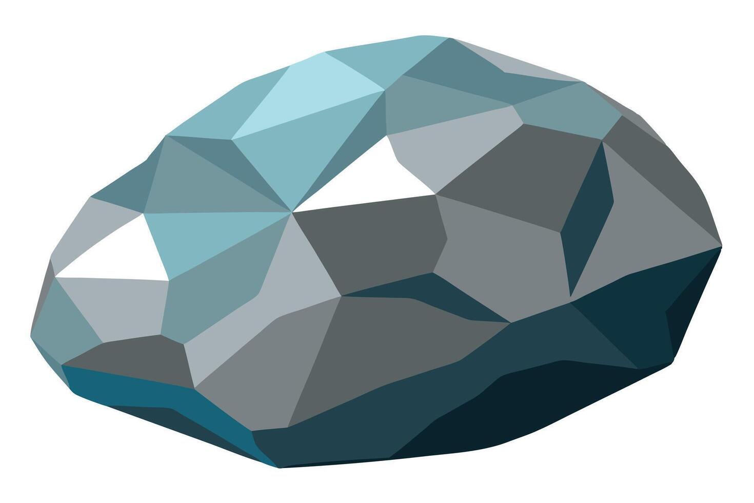Faceted Stone Icon Isolated, Light Blue and Gray Rock with Transparent Background vector