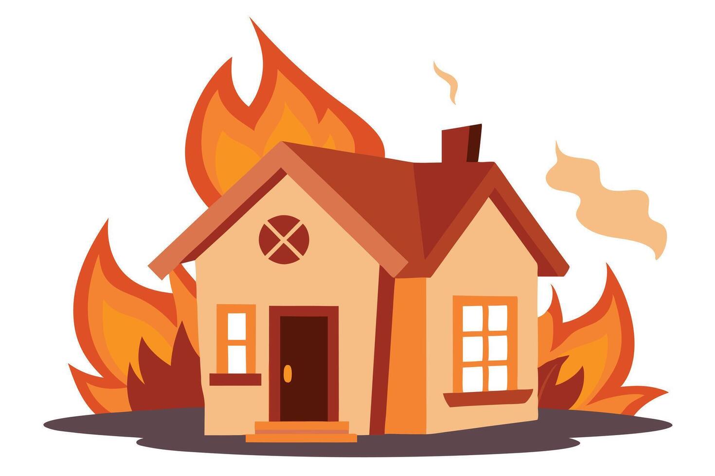 Cartoon House Flames Burning with Smoke on White Background vector