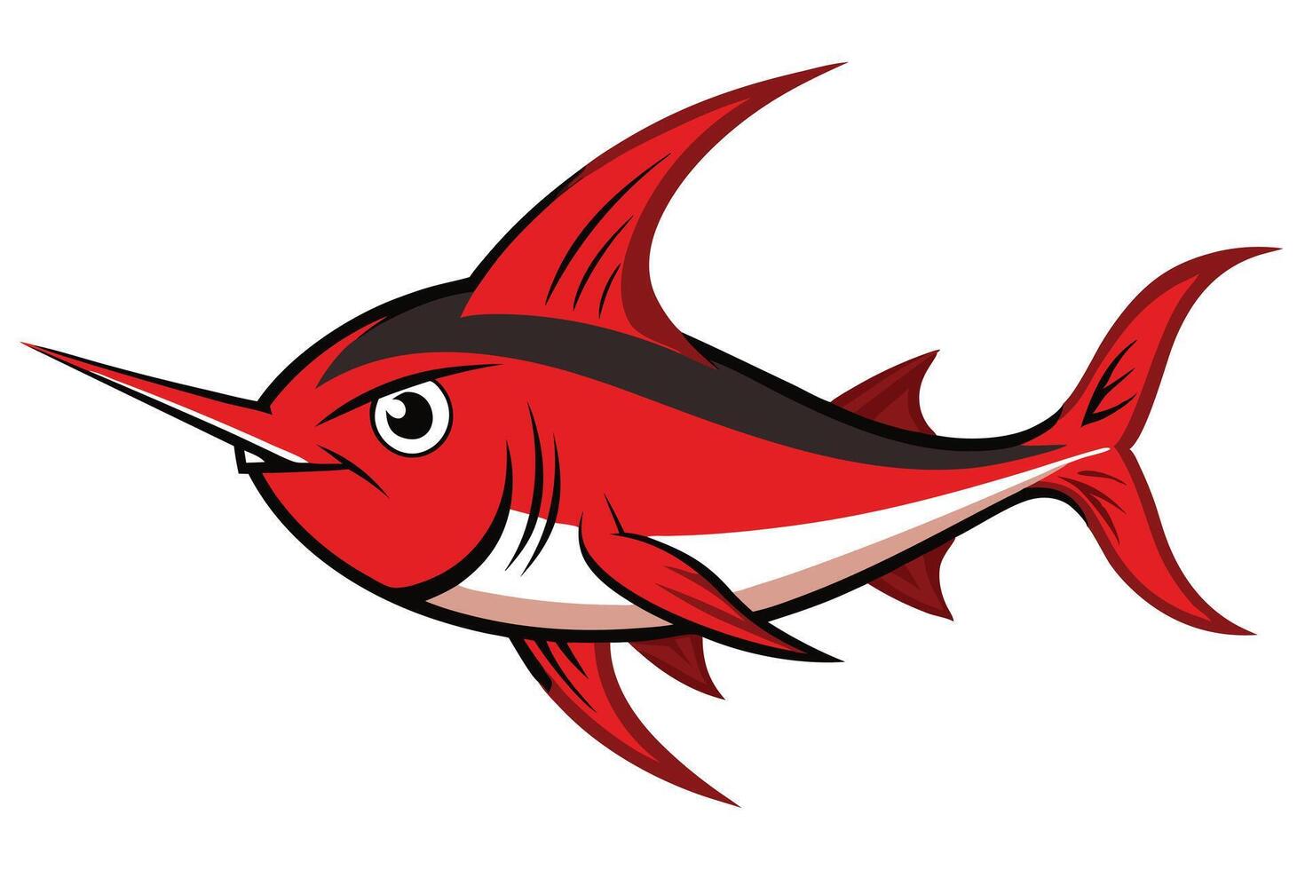 Cartoon Red Marlin with Sword and Fin on White Background Angler Fish vector