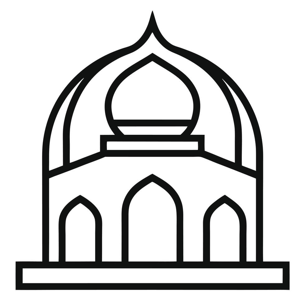 Minimalist Mosque Icon with Dome and Arches in Black Outline on Transparent Background vector