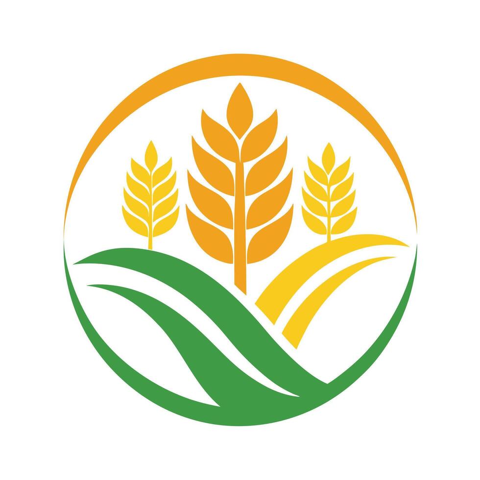 Agriculture Field With Wheat Stalks, Green Hills, Yellow Crops and Circle Isolated vector