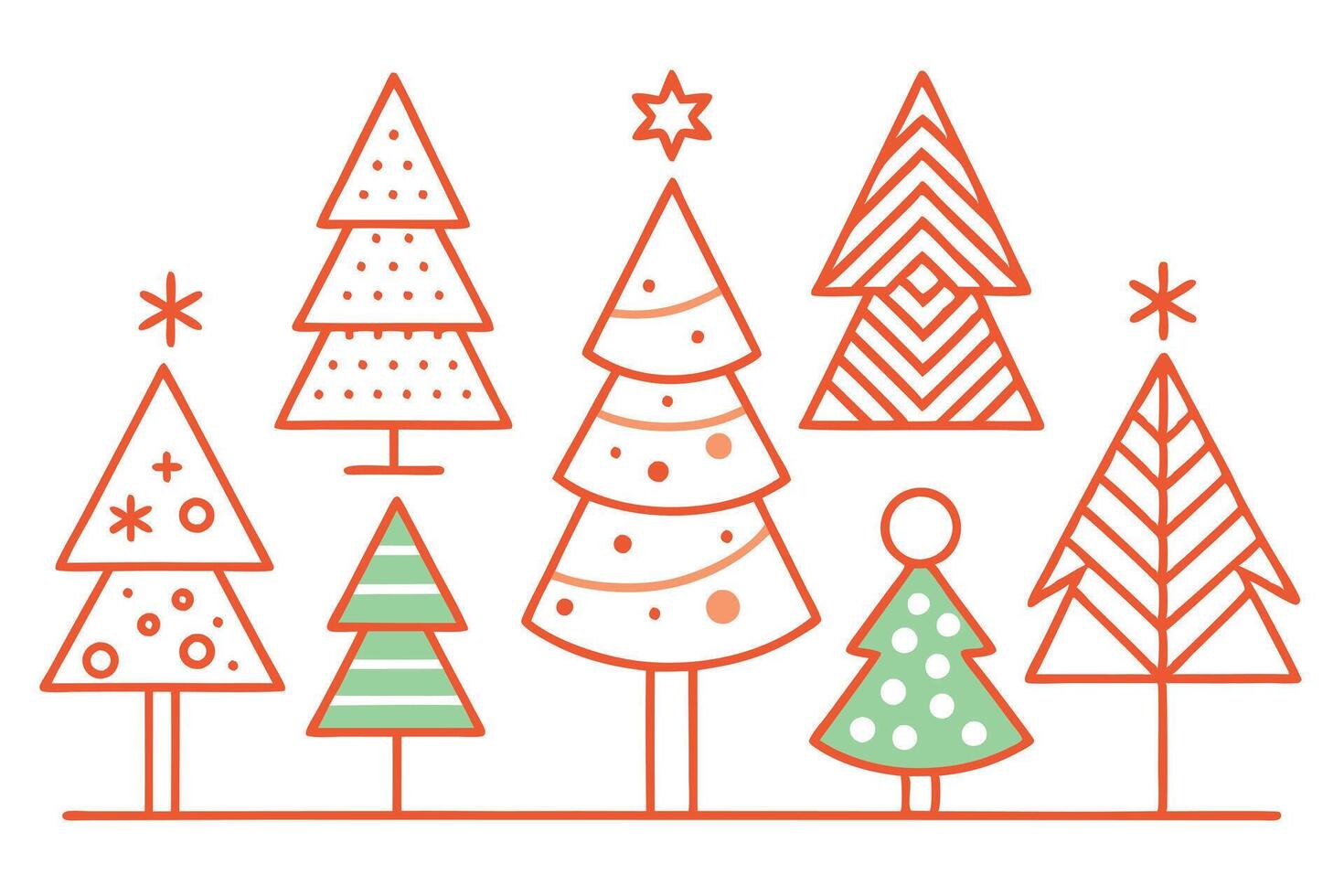 Collection of Outlined Christmas Trees on White Background, Simple Festive Icon vector