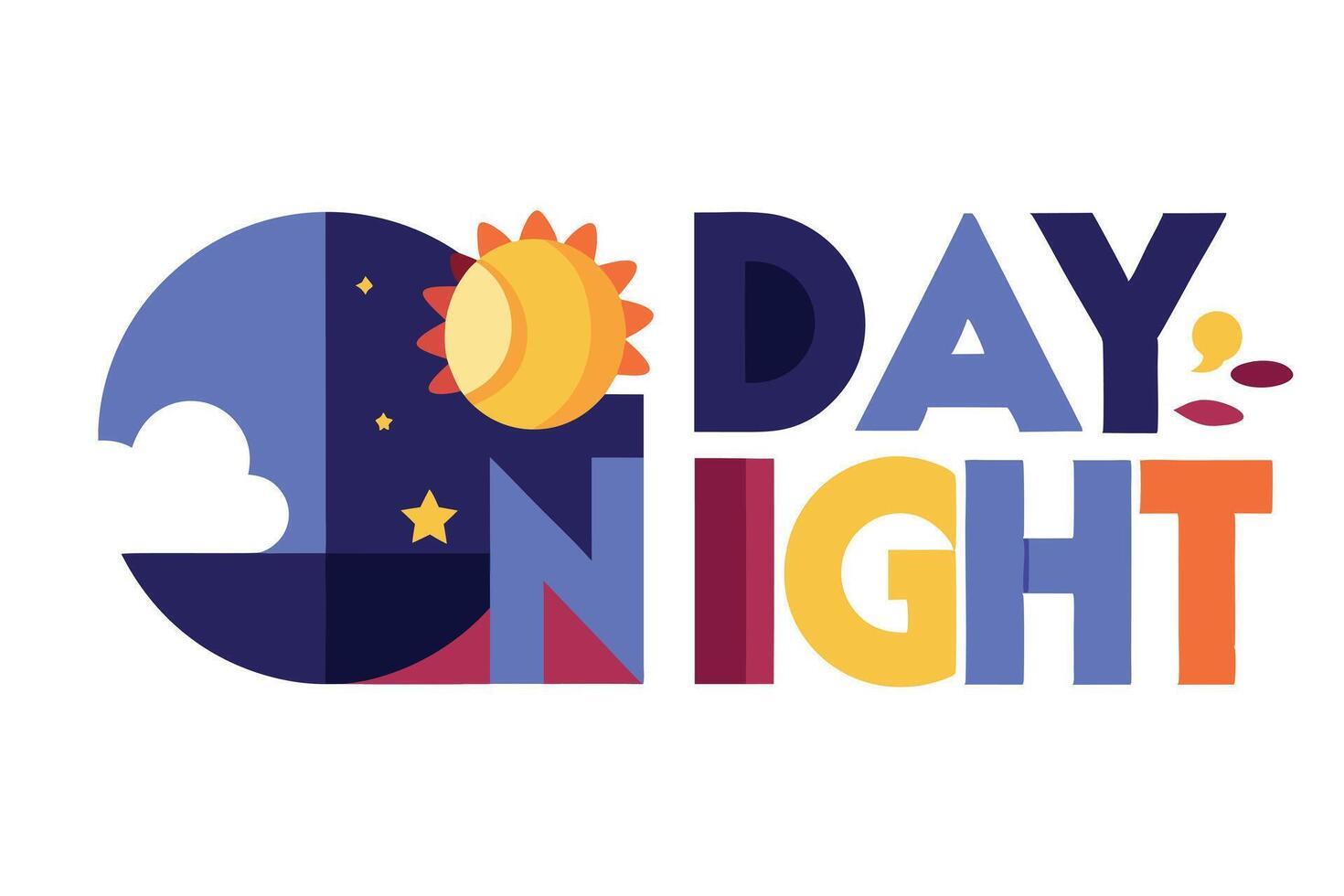 Day and Night with Sun, Moon, Stars on Transparent Background vector
