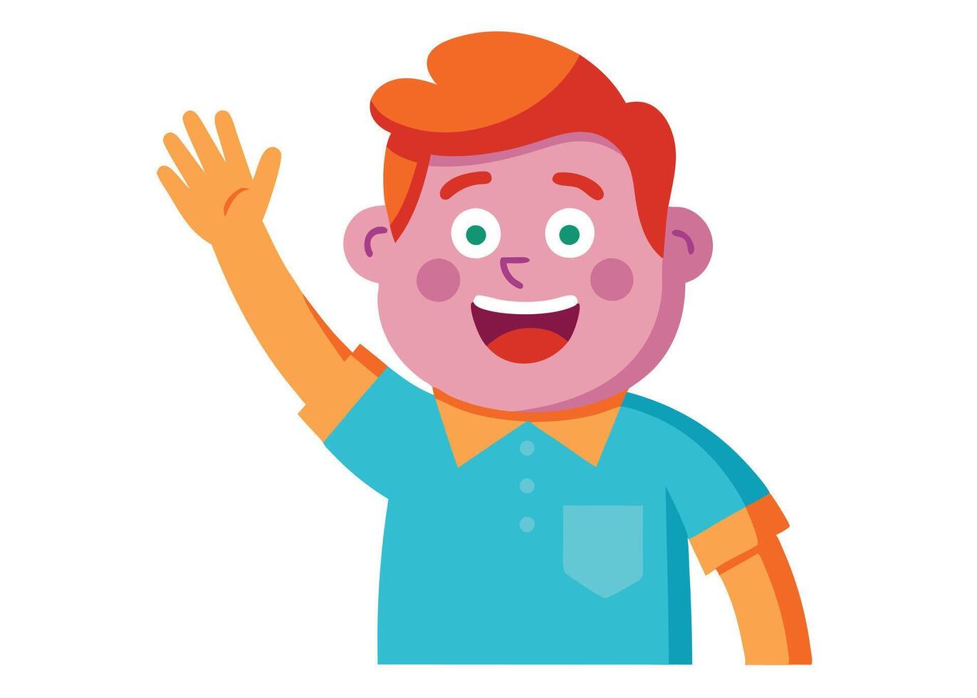 Joyful Cartoon Boy with Orange Hair and Waving Hand on a Transparent Background vector