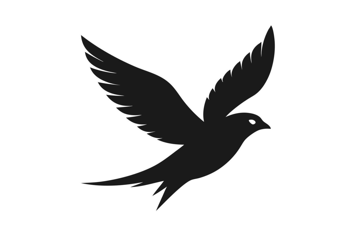 Isolated Bird Silhouette Flying with Spread Wings on White Background vector