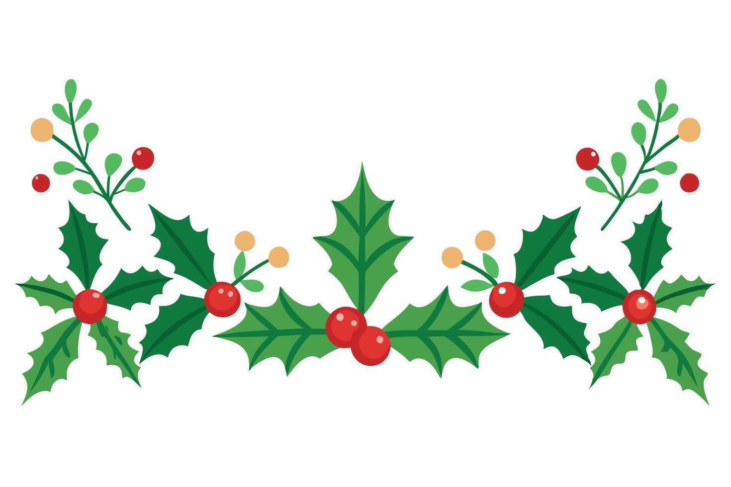 Holly Border with Red Berries and Green Leaves on a White Background Design vector