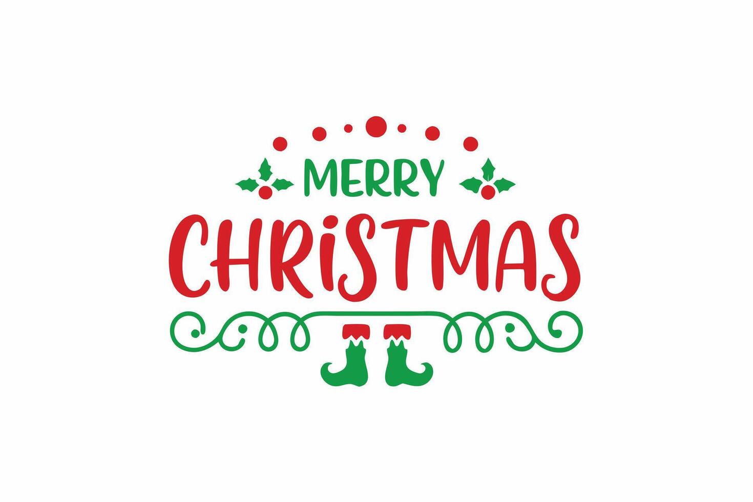 Merry Christmas Holiday Design with Green Holly Leaves and Red Decorative Dots vector