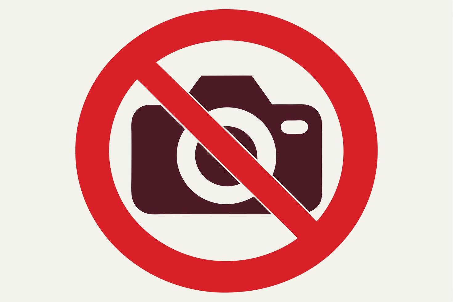 No Photography Sign, Dark Brown Camera with Red Circle and Line on White Background vector