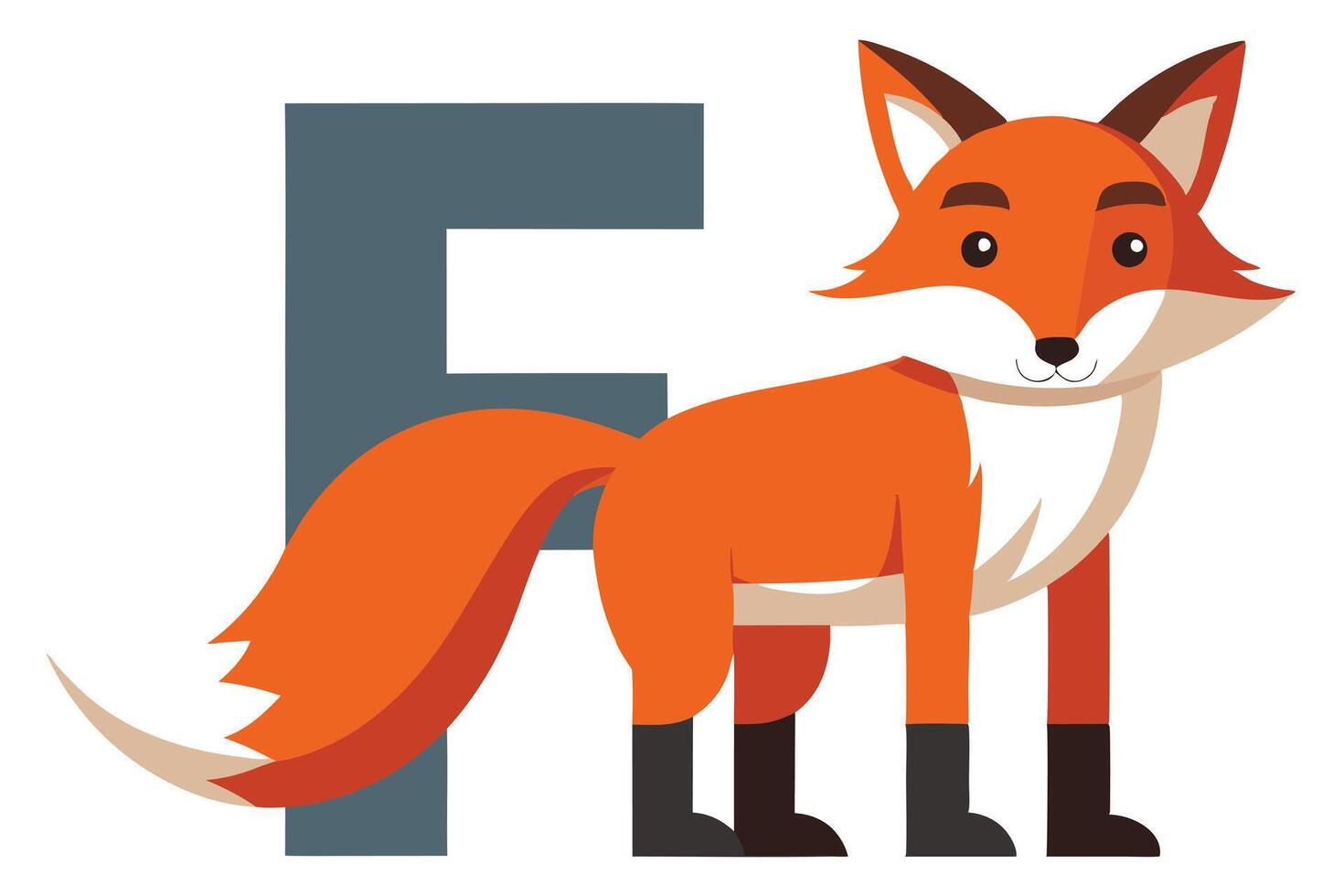 Cartoon Fox with Gray F Letter F Flat Design on White Background vector