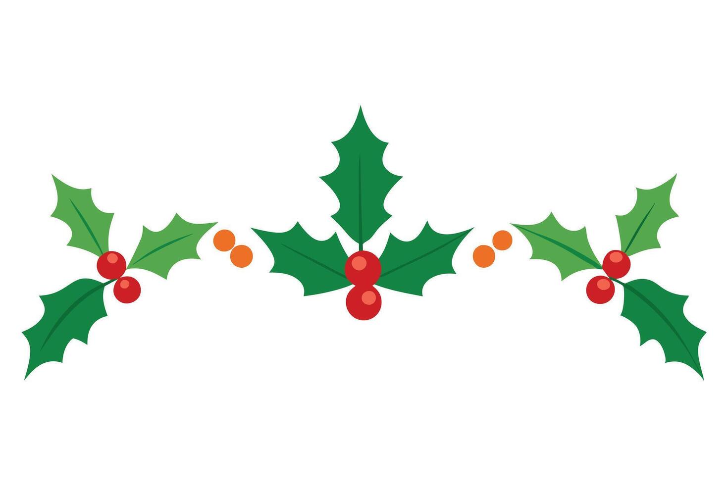 Holly Leaves with Berries Border, Green Foliage with Red and Orange Berries Pattern vector