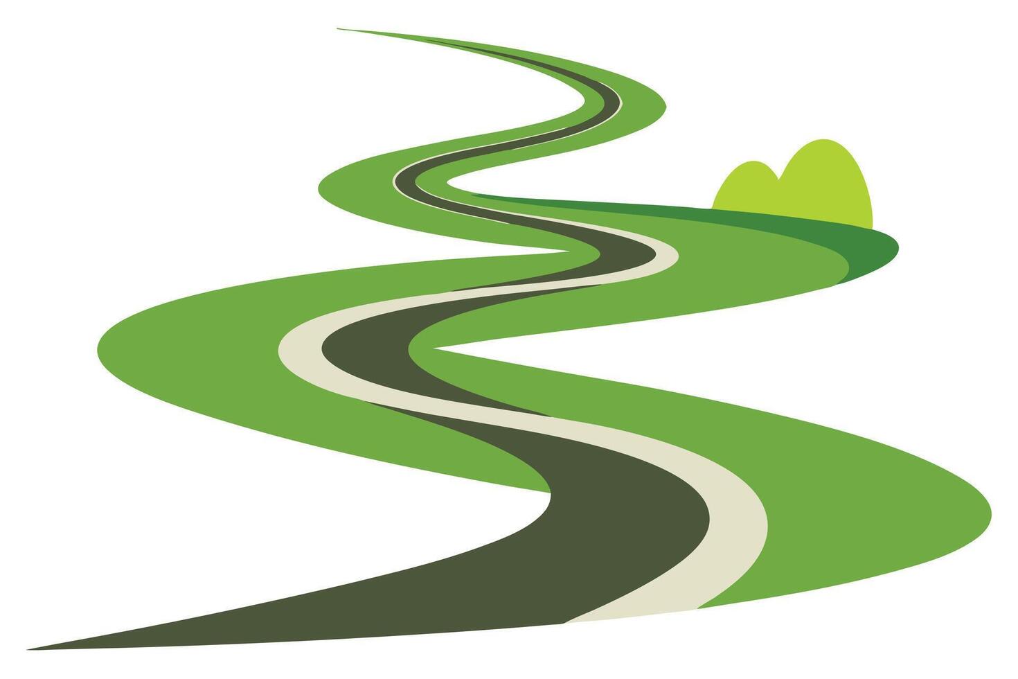 Cartoon Winding Road with Green Fields and Hills on White Background Design vector