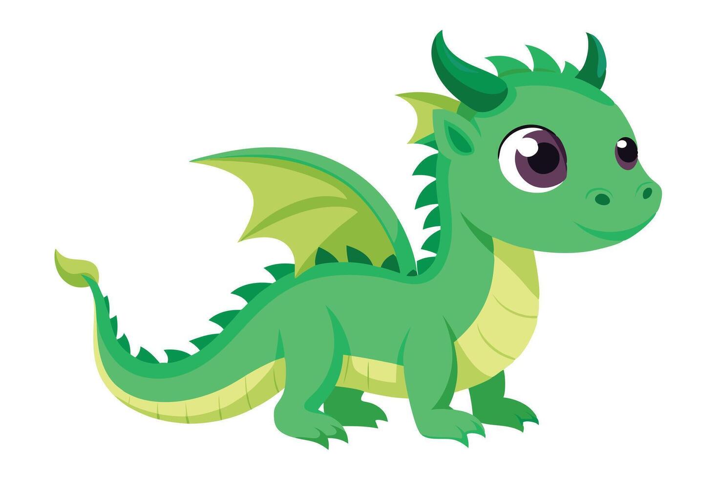 Cartoon Green Dragon Standing Isolated on White Background Cute vector