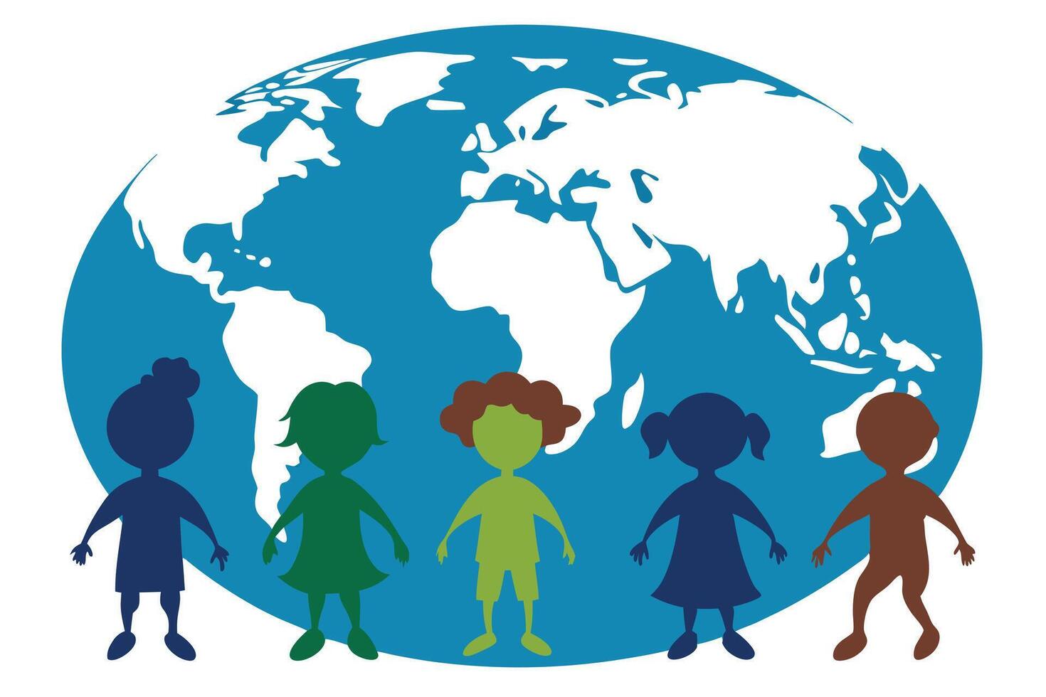 Diverse Children Silhouettes with Colorful Figures Overlaid on Globe vector