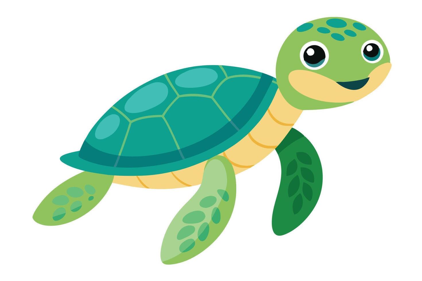 Cute Green Turtle with Big Eyes Swimming on White Background Isolated vector