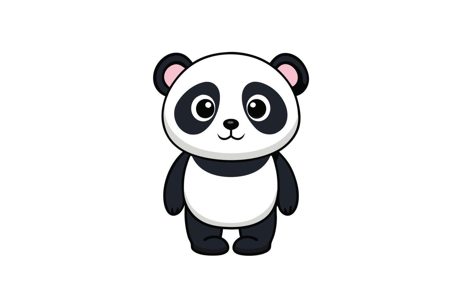 Standing Cartoon Panda with Big Eyes, Black Ears, and a White Belly on white background vector