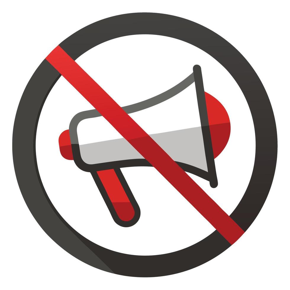 No Sound Symbol Red Diagonal Line Over Megaphone in Gray Circle on White Background vector