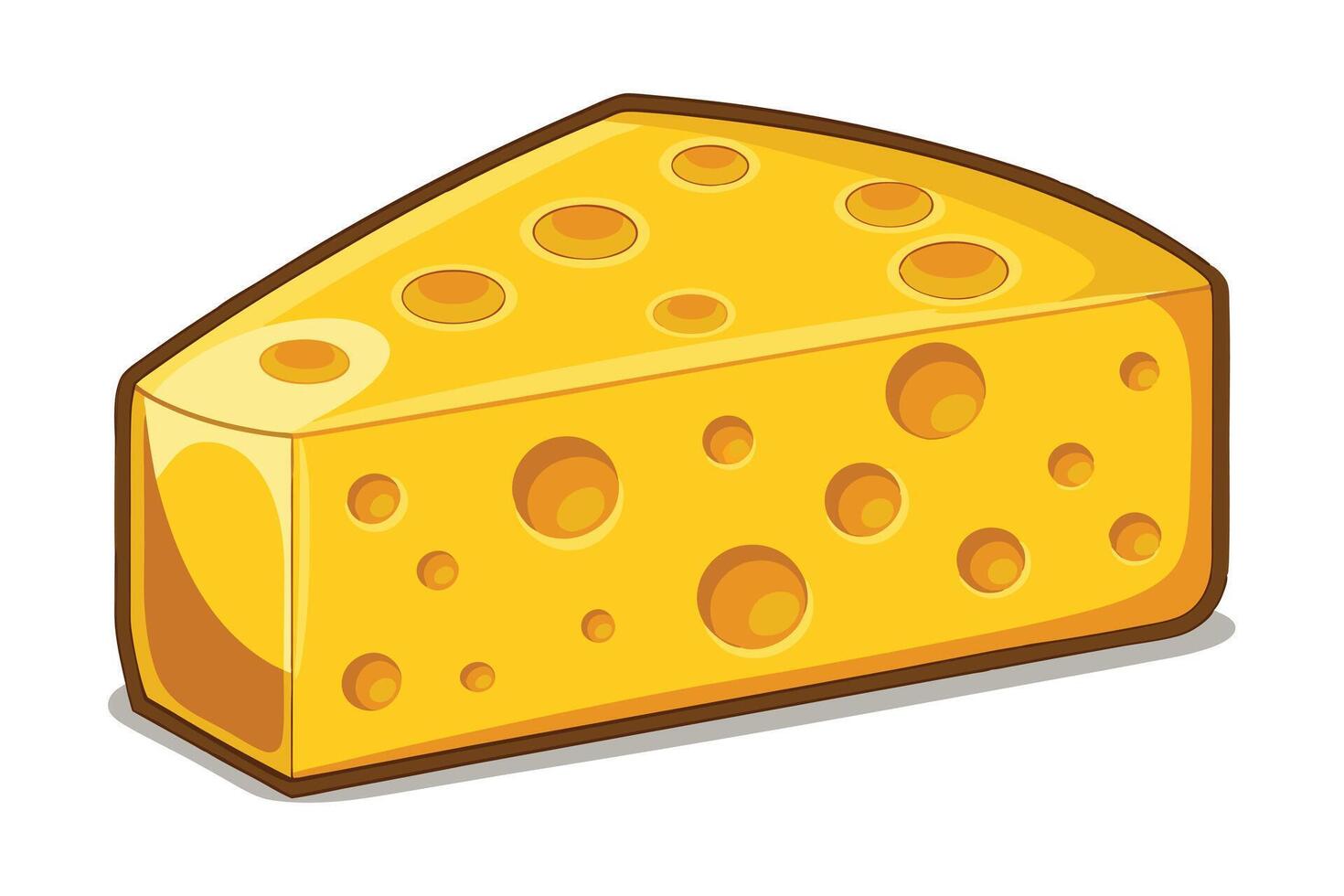 Cartoon Style Yellow Cheese Chunk with Holes on White Background vector
