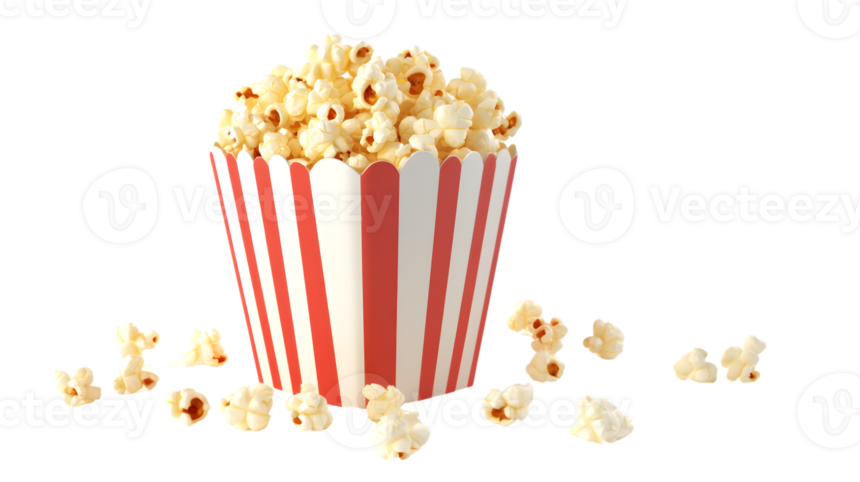 A classic striped container overflowing with fluffy popcorn perfect for movie nights and snack png