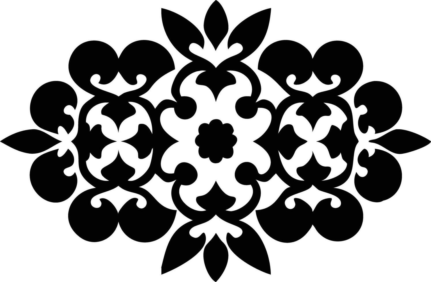 Black Floral Ornament with Abstract Leaves Isolated on Transparent Background vector