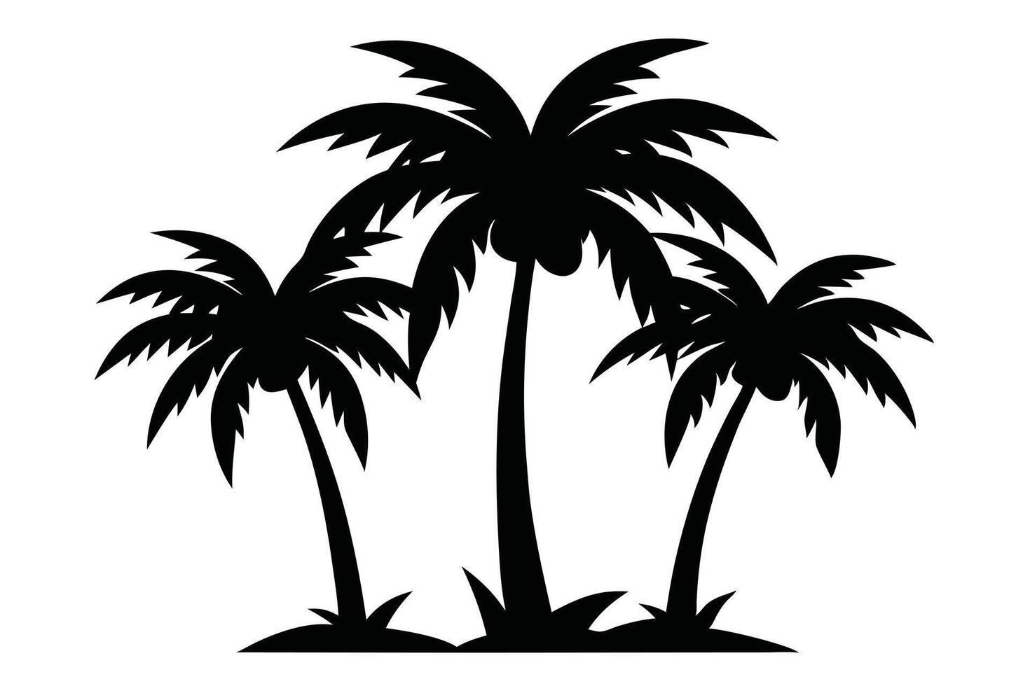 Three Palm Trees Silhouette with Transparent Background Tropical Summer Icon vector
