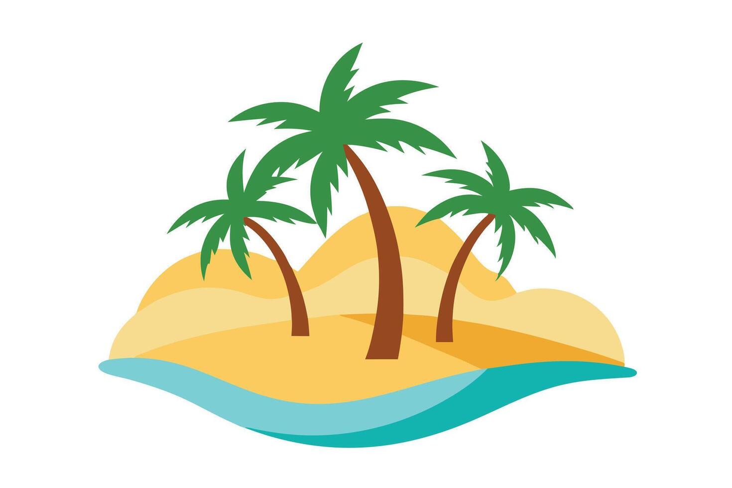 Tropical Island Paradise with Three Palm Trees, Sandy Beach and Blue Water vector