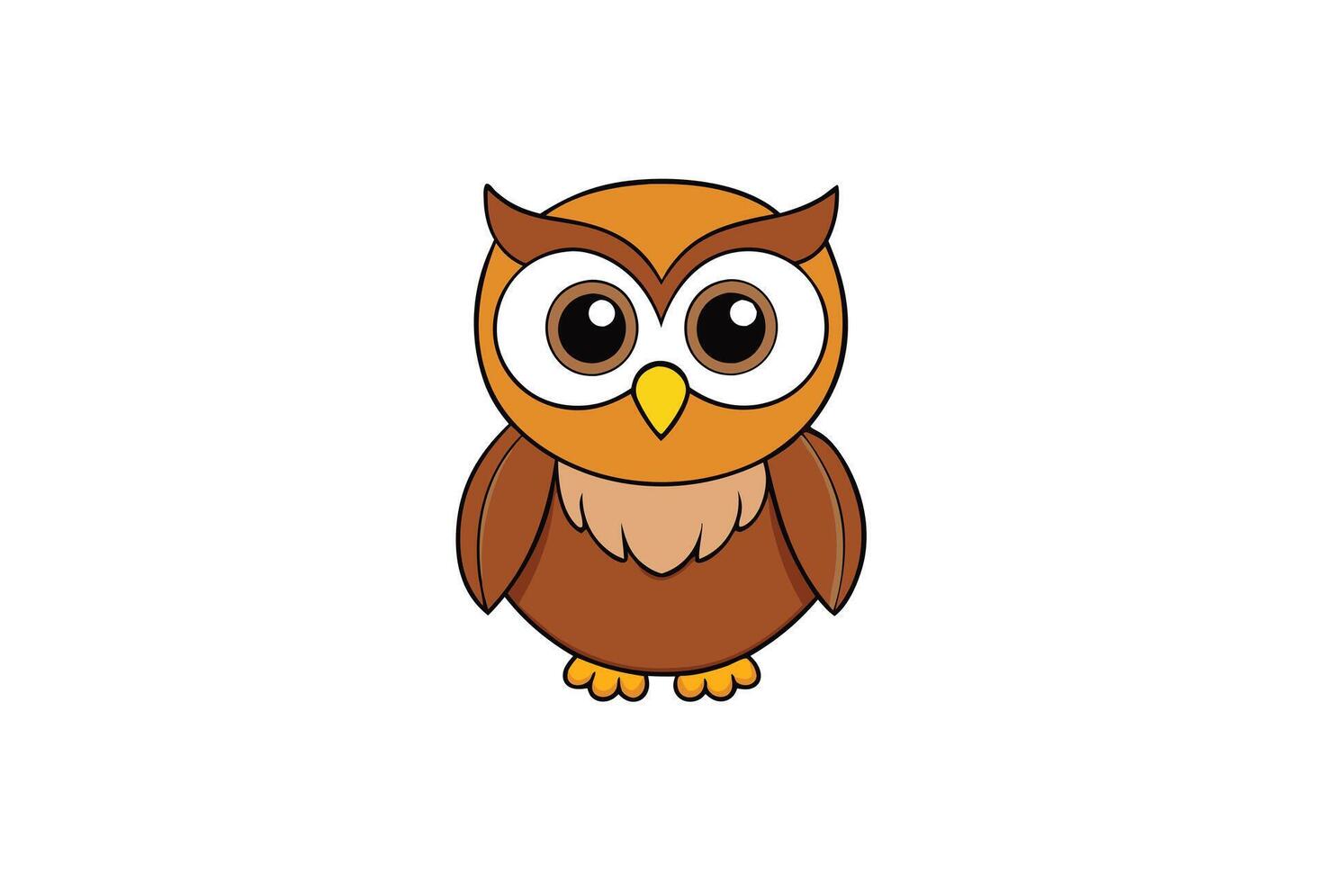 Cute Owl Cartoon with Big Eyes on White Background vector
