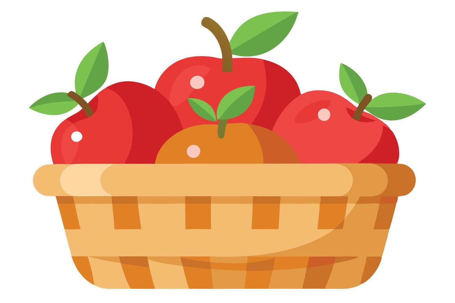Red Apples and Orange Fruits in Brown Wicker Basket, Transparent Background Icon vector