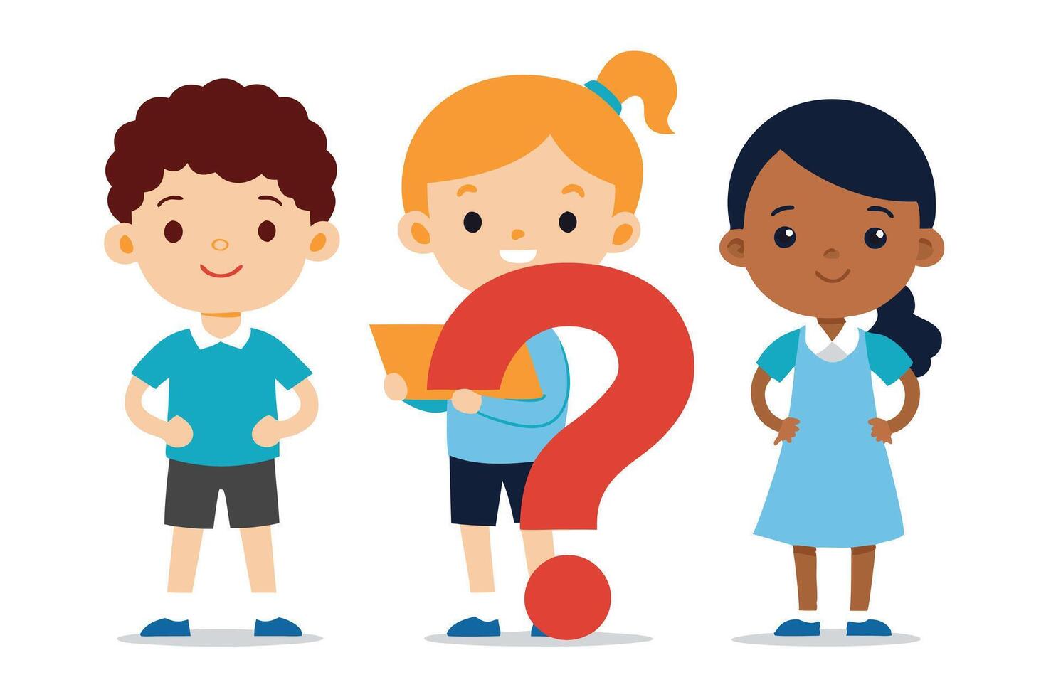 Cartoon diverse students with question mark, on white background vector