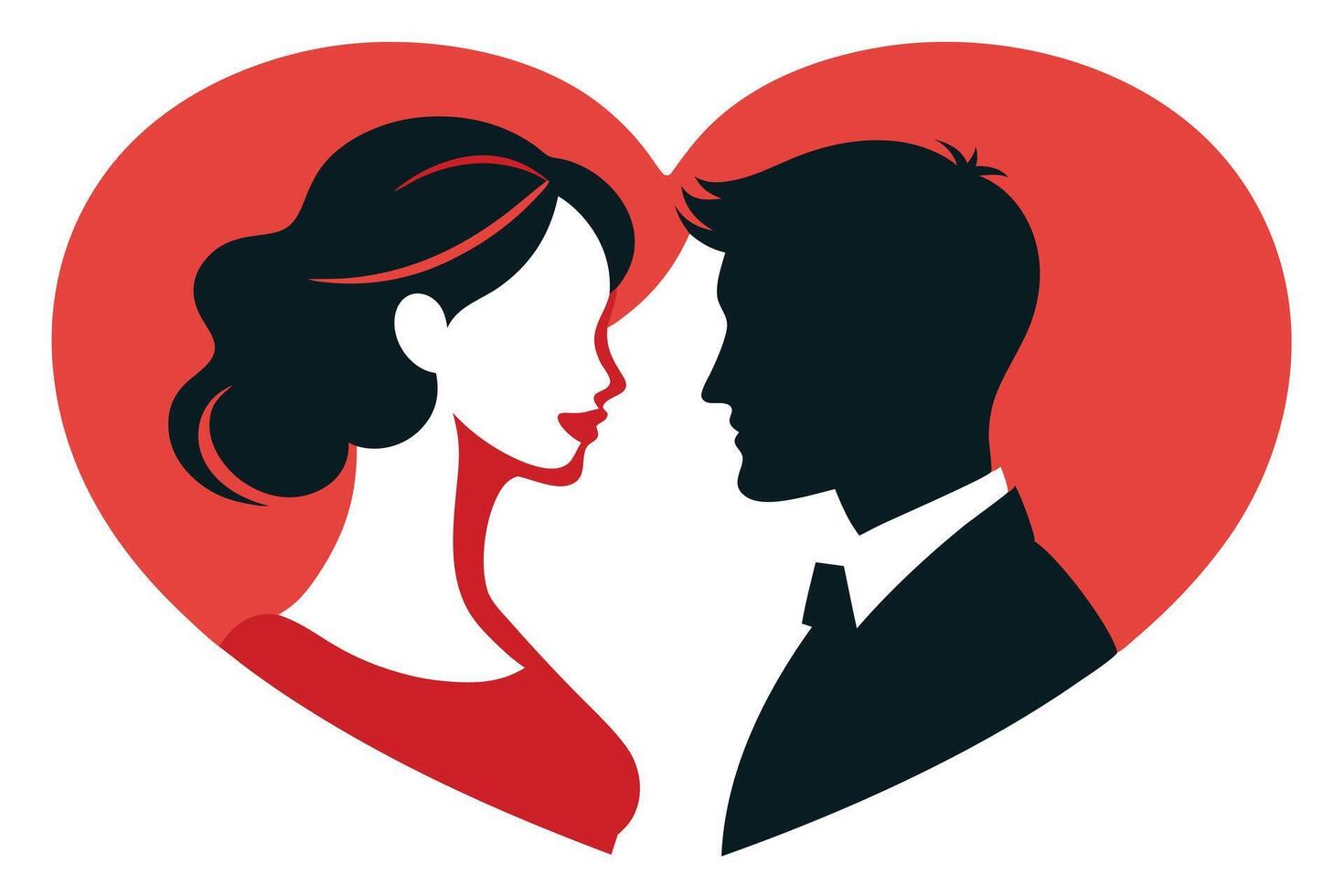 Silhouette Couple Face to Face in Red Heart, Stylish Design, Elegant and Minimalist vector