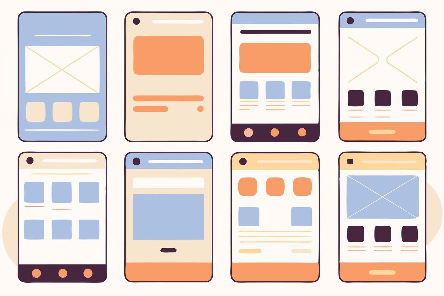 Hand Drawn Pastel Mockups of Mobile App Interfaces with Sketchy Outlines vector
