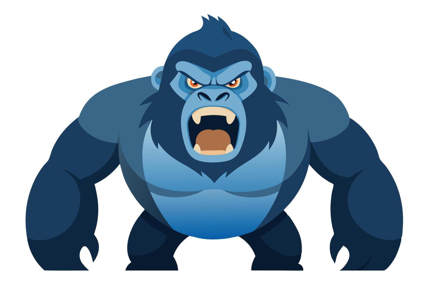 Cartoon Gorilla Growling with Sharp Teeth on a White Background. Aggressive Ape vector
