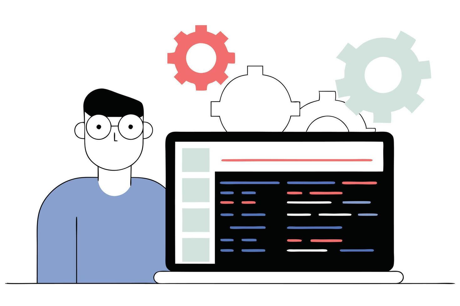 Flat Design Man with Laptop and Gears on White Background vector