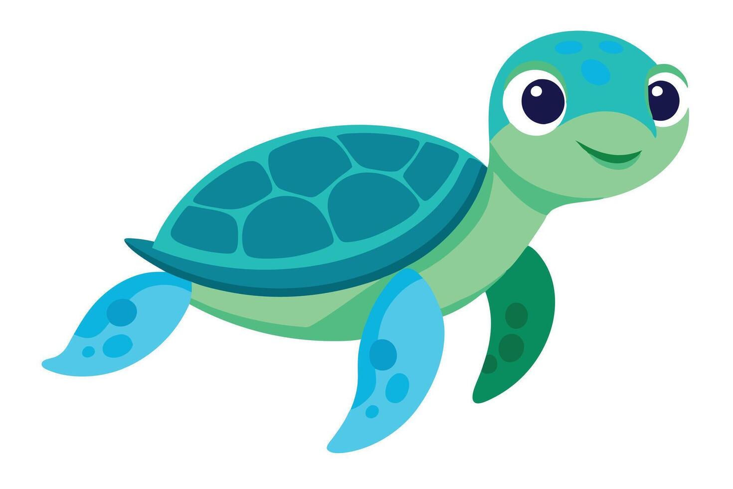 Cute Blue and Green Turtle Cartoon with Transparent Background vector