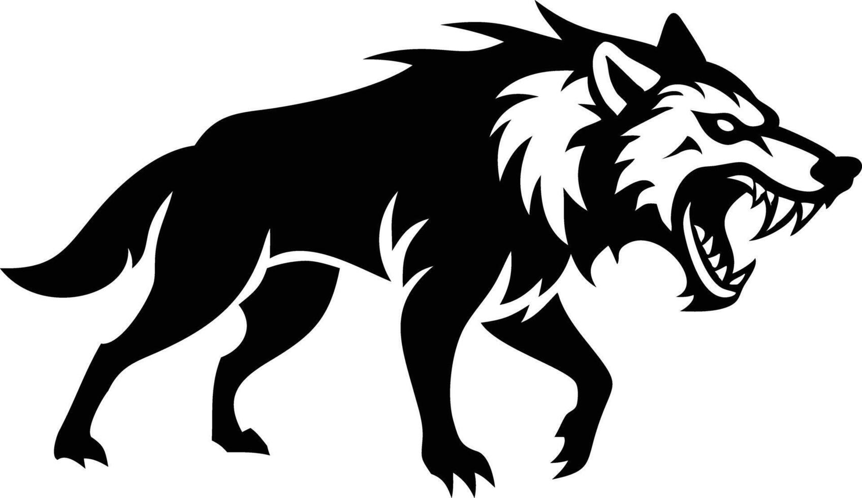 Aggressive Wolf Howling Silhouette on Transparent Background vector