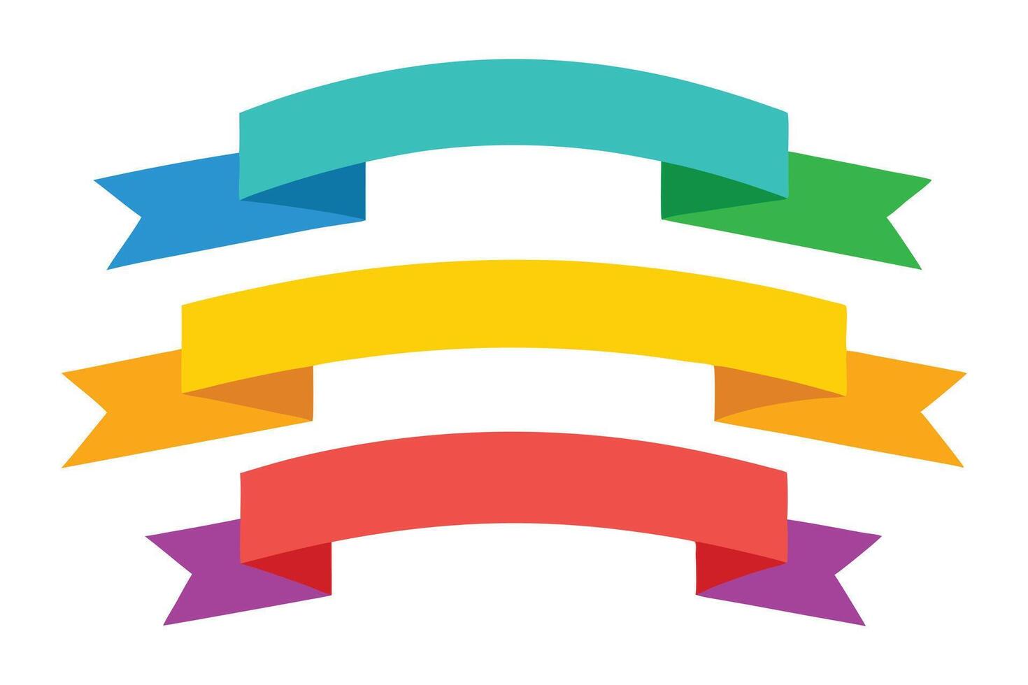 Stacked Colorful Ribbon Banners, Teal Blue, Yellow, Red Isolated on White Backdrop vector